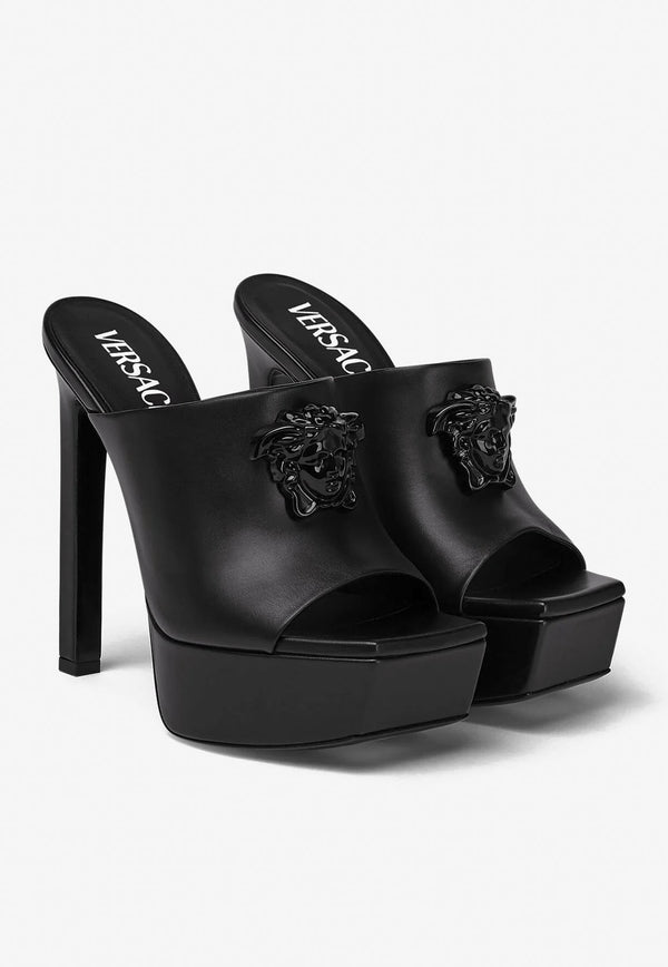 Versace La Medusa 145 Platform Leather Sandals Black 1003308 DVT2P 1B090