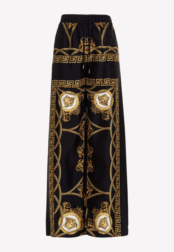 Versace La Coupe des Dieux Print Silk Pants 1003467 1A03065 5B090 Black
