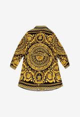 Versace Kids Girls Barocco Print Long-Sleeved Silk Dress Yellow 1003517 1A02442 5B000