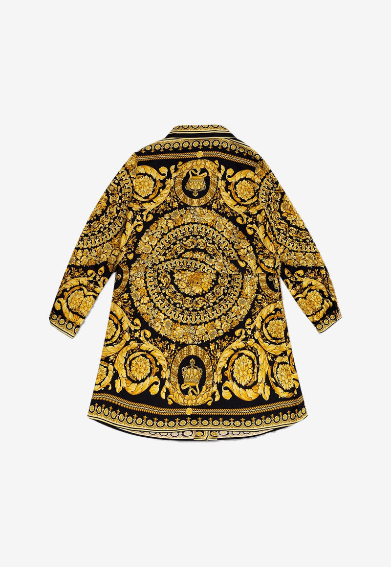 Versace Kids Girls Barocco Print Long-Sleeved Silk Dress Yellow 1003517 1A02442 5B000
