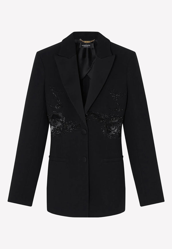 Versace Crystal Embellished Blazer with Lace Insert 1003535 1A00540 1B000 Black