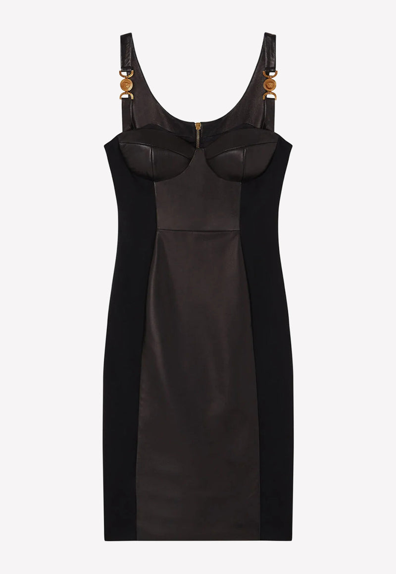 Versace Sleeveless Leather Dress with Medusa Detail 1003571 1A02927 1B000 Black
