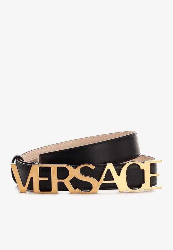 Versace Logo Buckle Leather Belt 1004044 DV3T 1B00V Black