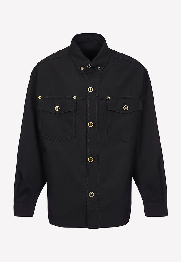 Versace Medusa Detail Buttoned Overshirt in Wool 1004062 1A01703 1B000