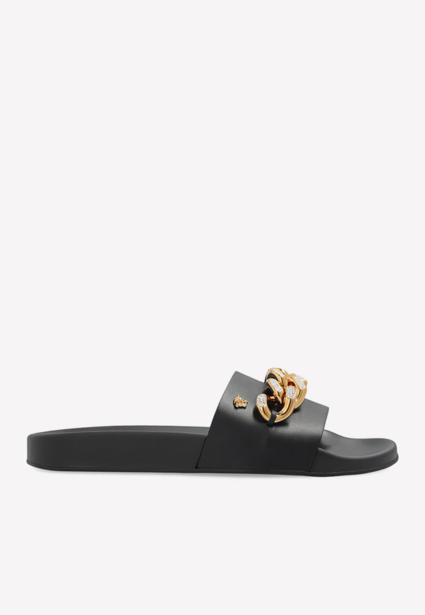 Versace Medusa Chain Slippers in Leather 1004192 1A04275 1B00V Black
