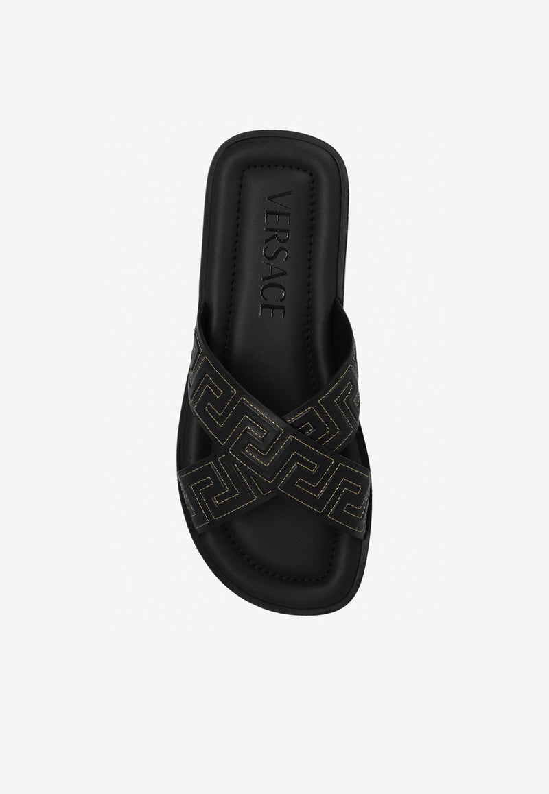 Versace Greca Sandals in Calf Leather 1005770 1A05954 2B130 Black