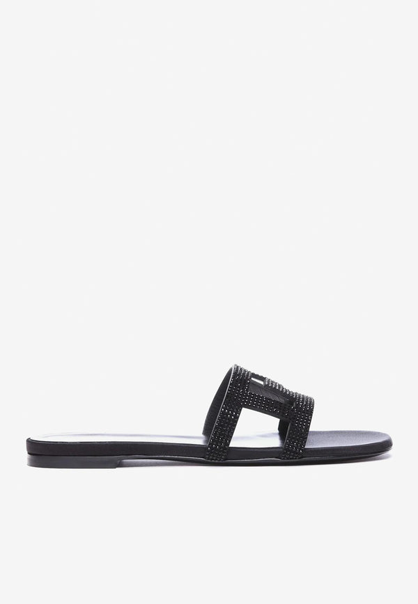 Greca Maze Crystal Flat Sandals Black 1005893 DRA67 1B00V