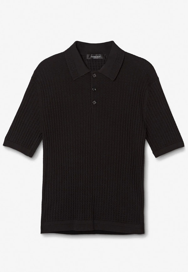 Versace Greca Knitted Polo T-shirt Black 1005945 1A04084 1B000