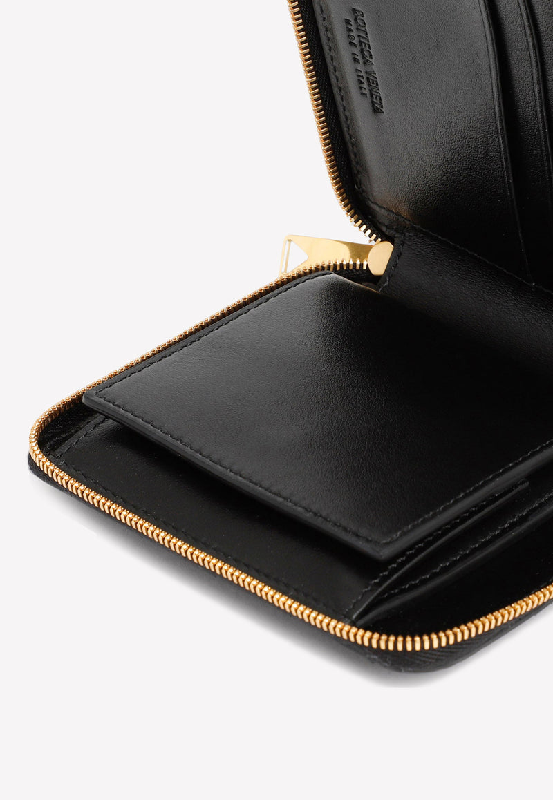 Bottega Veneta Intrecciato Leather Zip Around Wallet  690572.VCPP2 8425 BLACK GOLD
