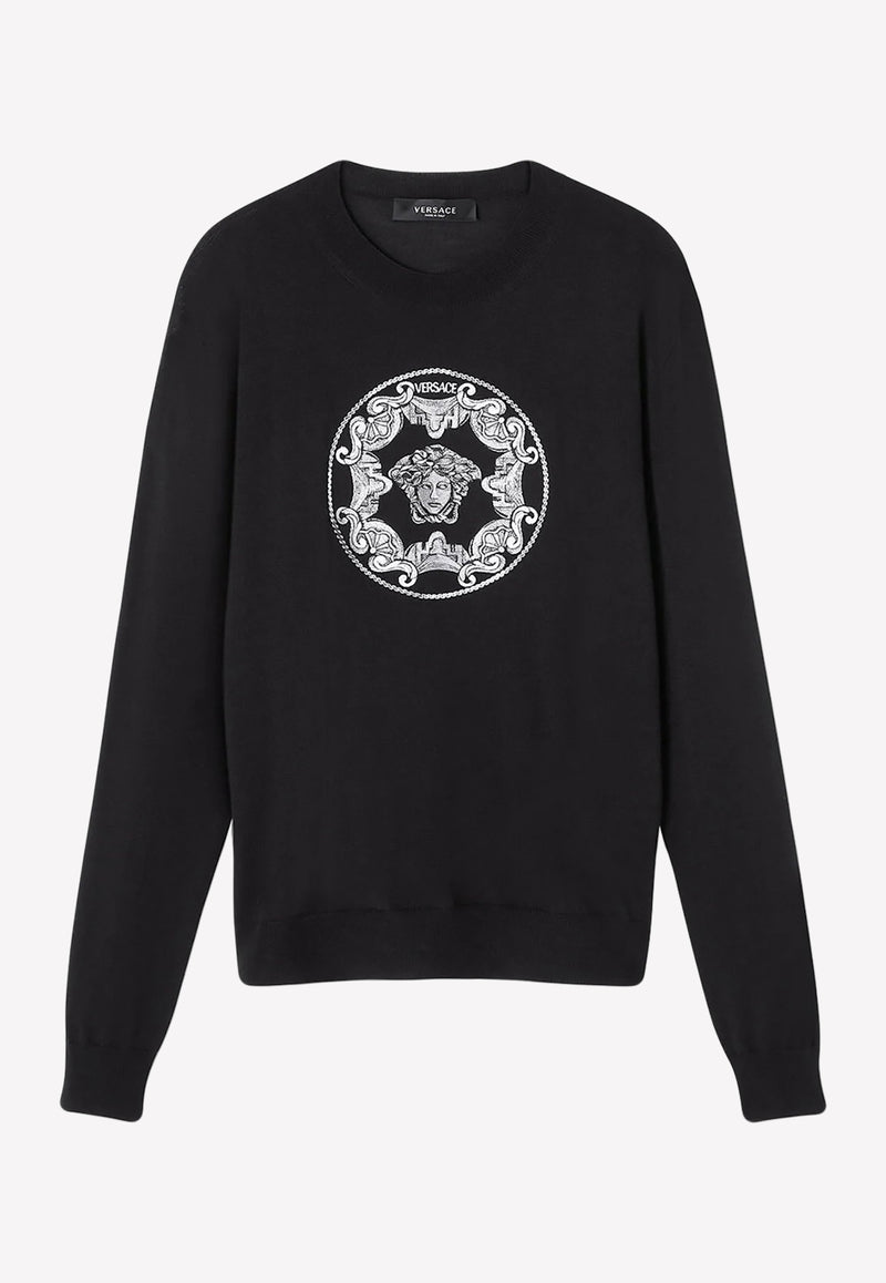 Versace Logo Print Sweatshirt in Wool 1006232 1A04250 1B000 Black