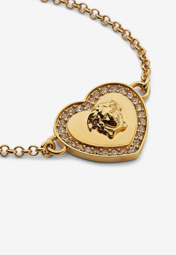 Versace Kids Girls Crystal Heart Medusa Bracelet Gold 1006256 1A00621 4J090