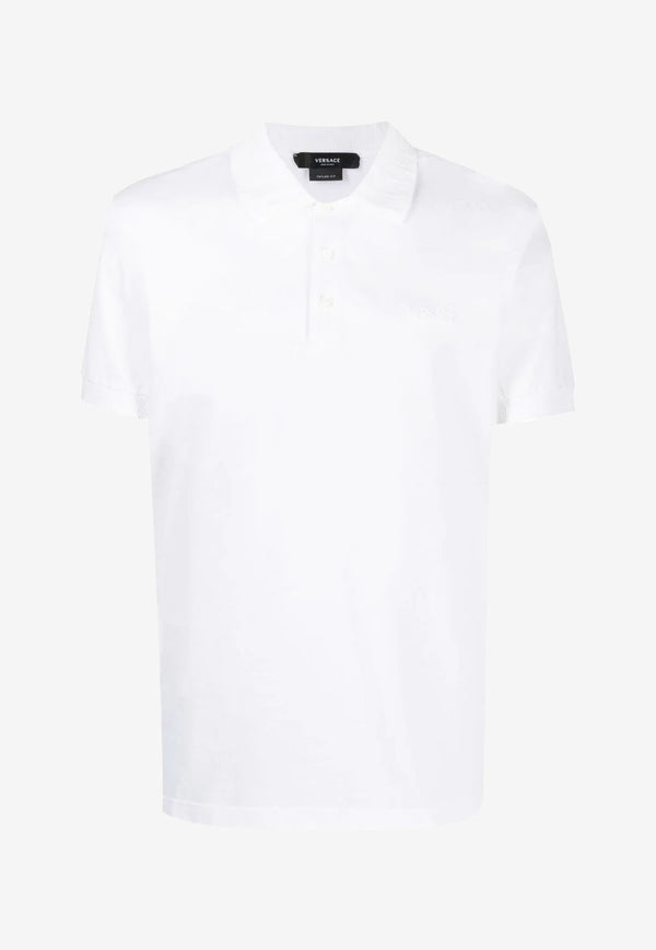 Versace Logo Embroidered Polo T-shirt White 1006471 1A04471 1W000