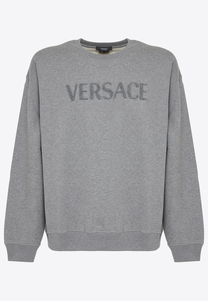 Versace Terry Logo Embroidered Sweatshirt Gray 1006502 1A04511 1E100