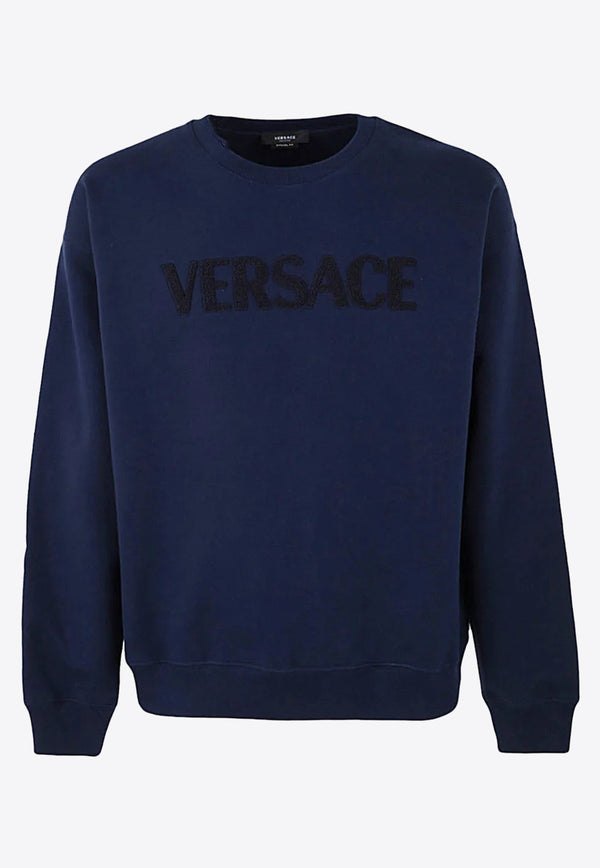 Versace Terry Logo Embroidered Sweatshirt Navy 1006502 1A04511 1U610