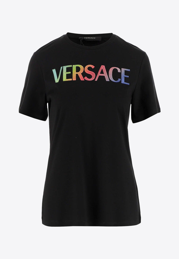 Versace Logo Embroidered Crewneck T-shirt Black 1006536 1A04550 2B070