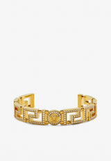 Versace Greca Crystal Embellished Cuff Bracelet Gold 1006569 1A00621 4J090