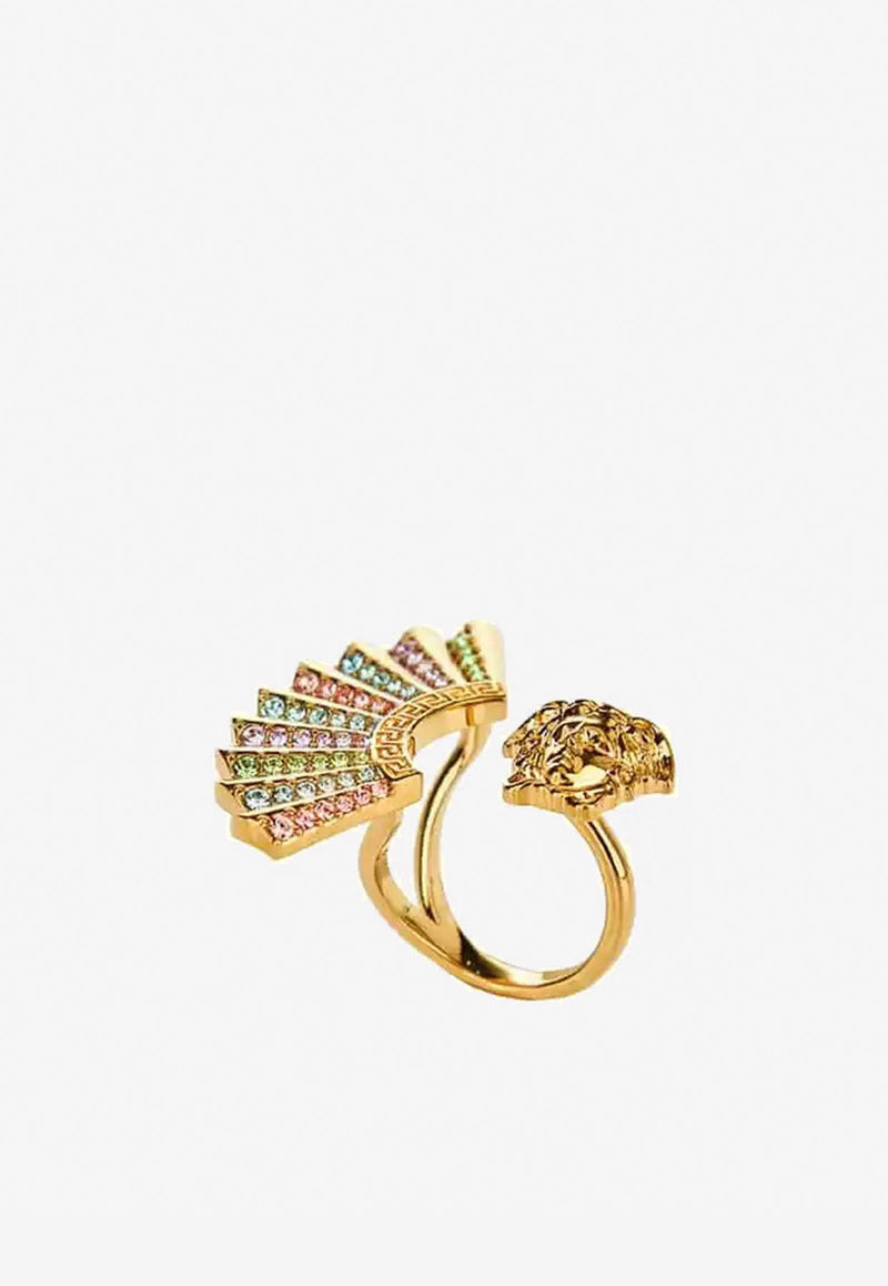 Versace The Fan Medusa Ring with Swarovski Crystals Gold 1006586 1A00621 4J580
