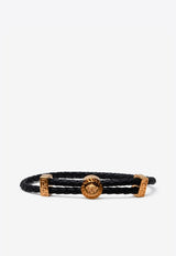 Versace Medusa Braided Leather Bracelet Black 1006602 1A00637 1B00V