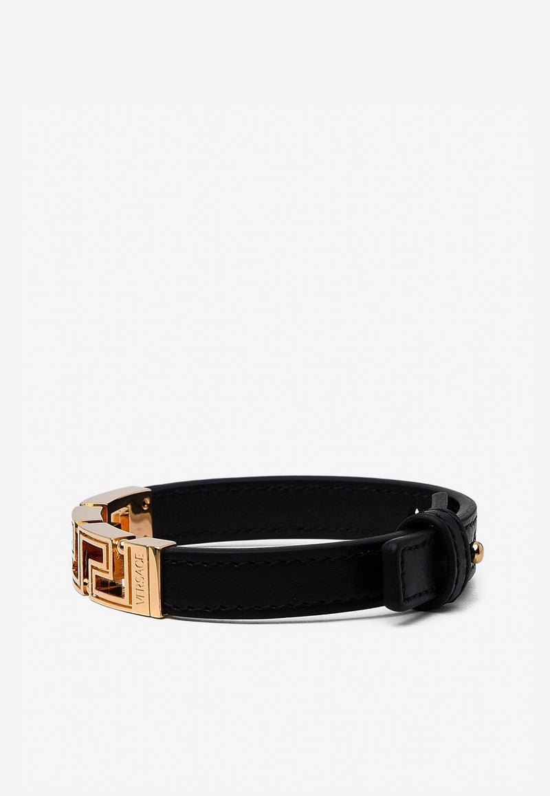 Versace Greca Leather Bracelet Black 1006692 1A00637 1B00V
