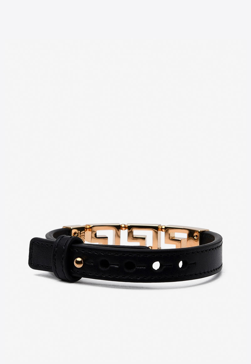Versace Greca Leather Bracelet Black 1006692 1A00637 1B00V