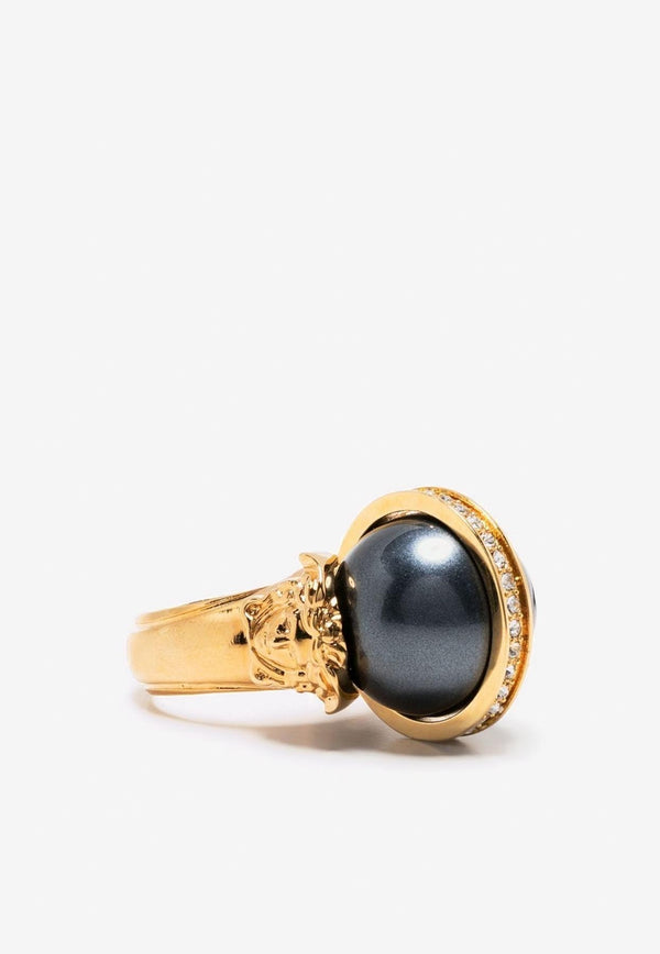 Versace Medusa Pearl and Crystal Ring Black 1006797 1A05107 4JDO0