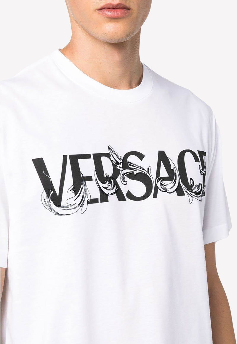 Versace Logo Print Crewneck T-Shirt 10069741A049491W010 White