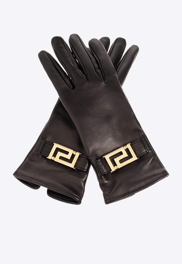 Versace La Greca Leather Gloves Black 1007466 1A05379 1B000