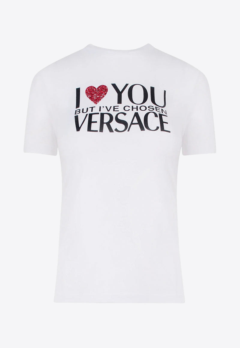Versace Slogan Crewneck Short-Sleeved T-Shirt White 1007521 1A05378 1W000