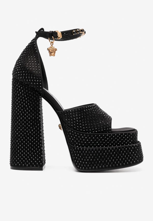 Versace Aevitas 140 Medusa Crystal-Embellished Platform Sandals 1007717 1A02599 1B00V Black