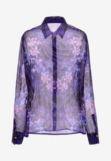 Versace Orchid Barocco Print Sheer Silk Shirt 1008228 1A07392 5BA60 Purple