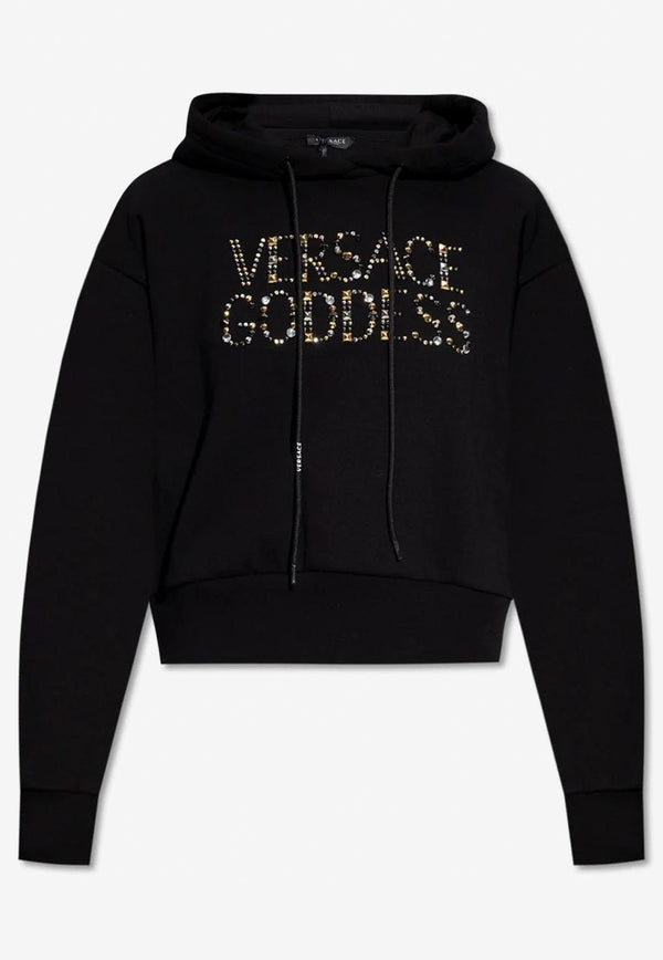 Versace Stud Embellished Logo Cropped Hoodie 1008704 1A06603 1B000 Black