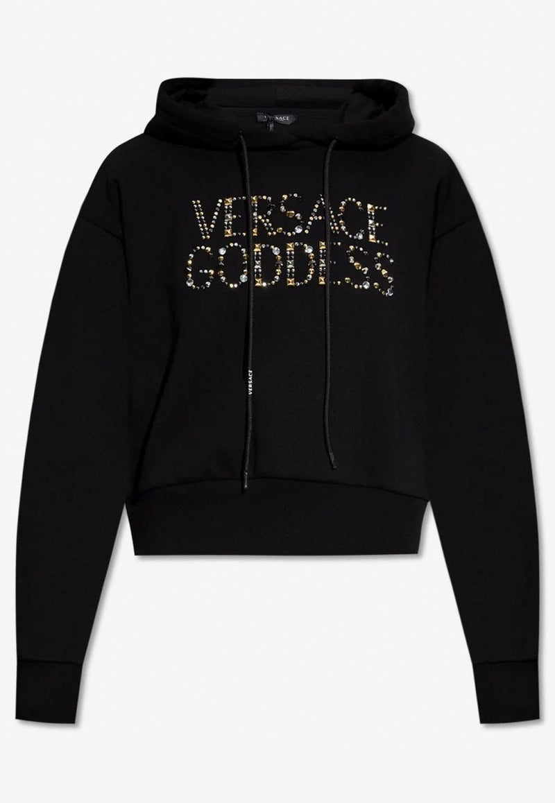 Versace Stud Embellished Logo Cropped Hoodie 1008704 1A06603 1B000 Black