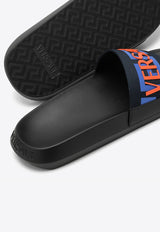 Versace Logo Lettering Rubber Slides Black 10087321A05627/M_VERSA-2UF90