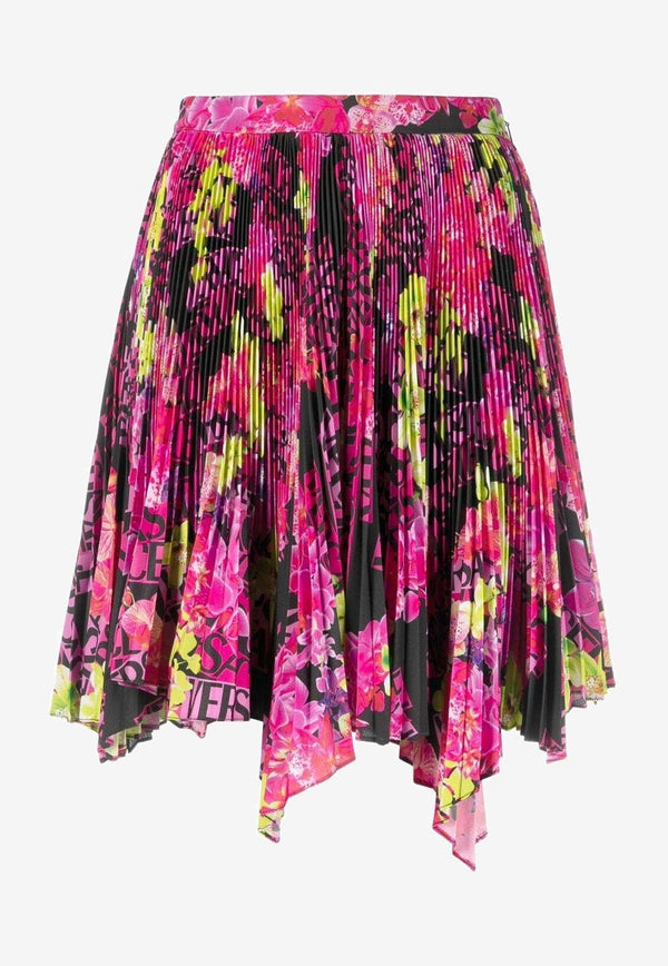 Versace Logo Orchid Print Pleated Skirt 1008742 1A06392 5B100 Multicolor
