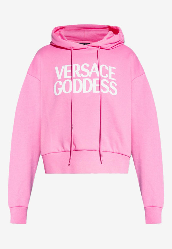 Versace Logo Print Cropped Hoodie 1009060 1A06603 1PK40 Pink