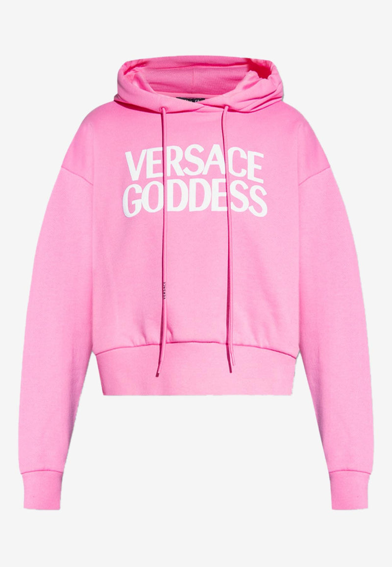 Versace Logo Print Cropped Hoodie 1009060 1A06603 1PK40 Pink
