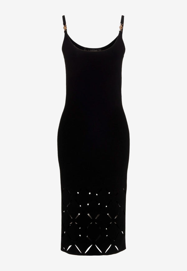Versace Diamond Slashed Knit Midi Dress 1009071 1A05980 1B000 Black