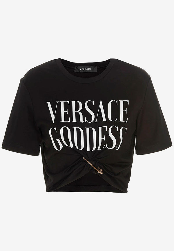 Versace Logo Print Cropped T-shirt 1009137 1A06529 1B000 Black