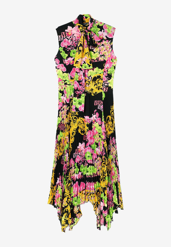Versace Logo Orchid Print Midi Dress 1009149 1A06641 5B100 Multicolor
