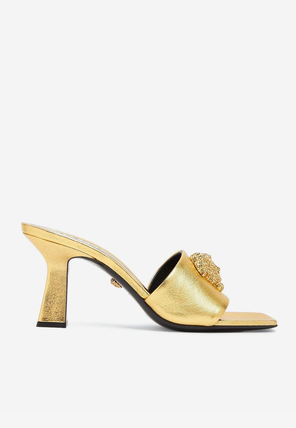 Versace 70 Medusa Mules in Metallic Leather 1009175 1A06615 1X000 Gold