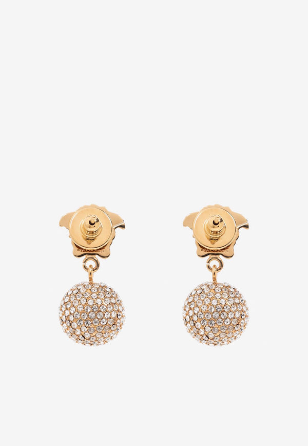 Versace Crystal Embellished Medusa Drop Earrings 1009252 1A00621 4J090 Gold