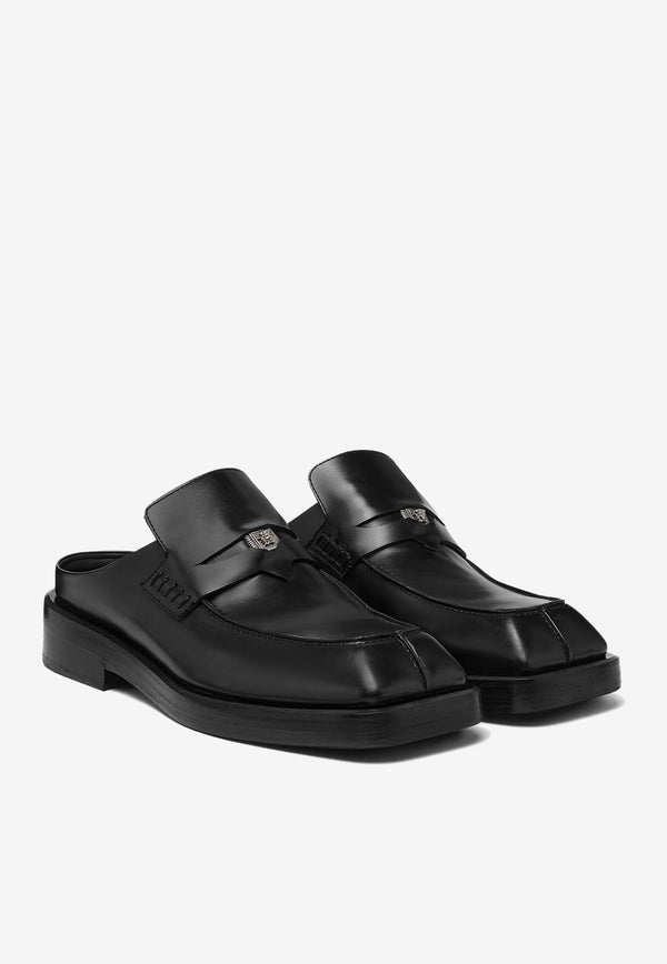 Versace Squared Loafer Mules in Calf Leather 1009309 1A04062 1B00E Black