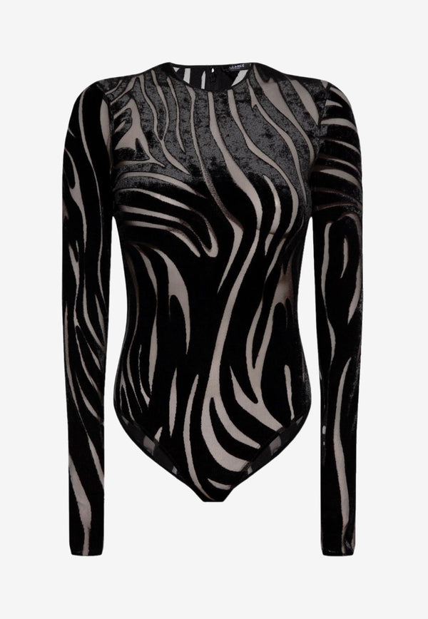 Versace Zebra Pattern Velvet Bodysuit 1009492 1A06928 1B000 Black