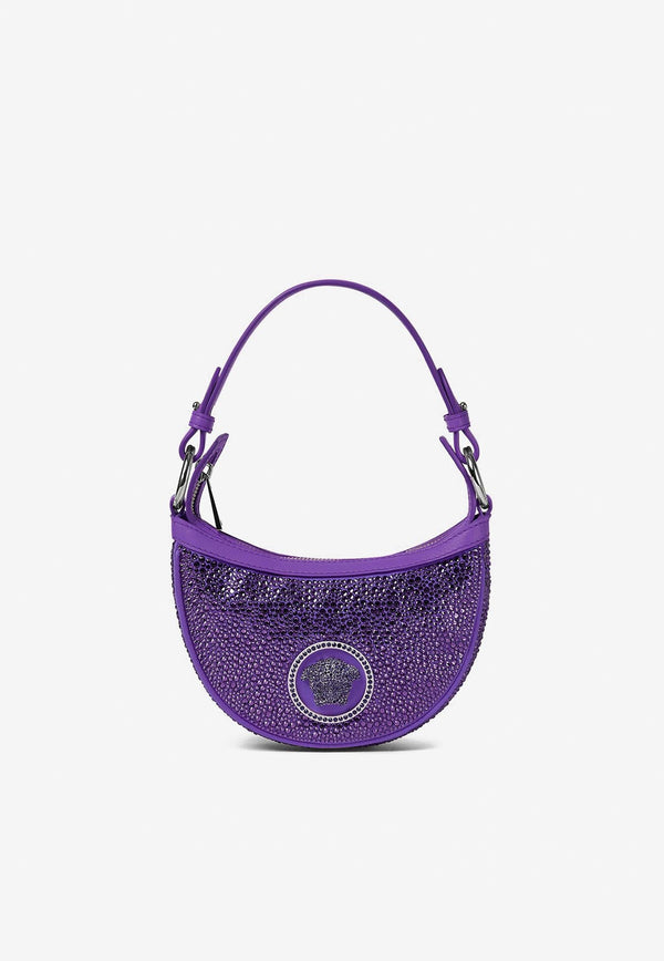 Versace Mini Crystal-Embellished Hobo Shoulder Bag 1009819 1A06487 1LD2P Purple