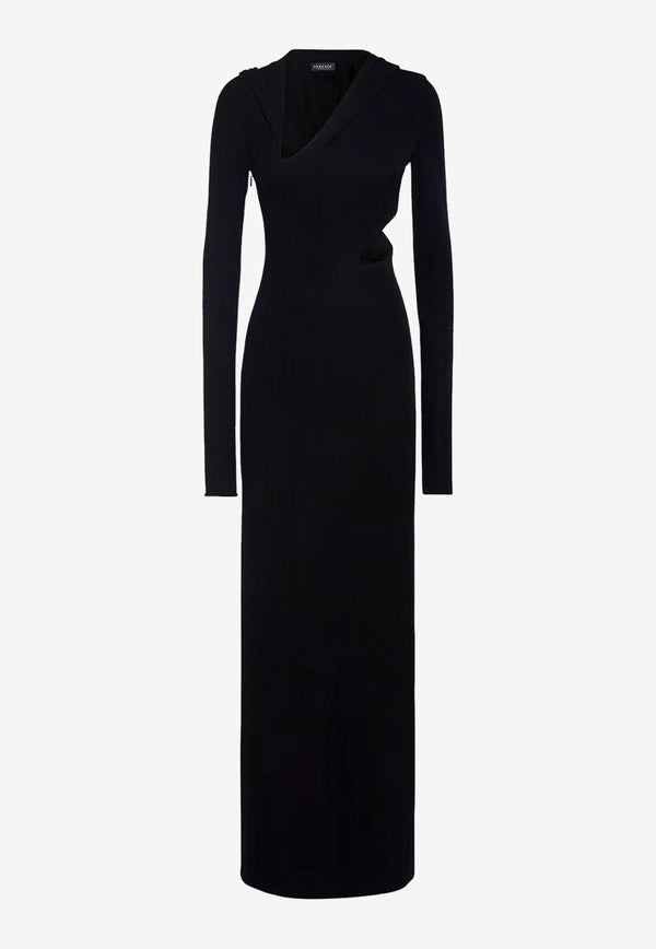 Versace Slashed Hoodie Maxi Dress 1010000 1A01253 1B000 Black