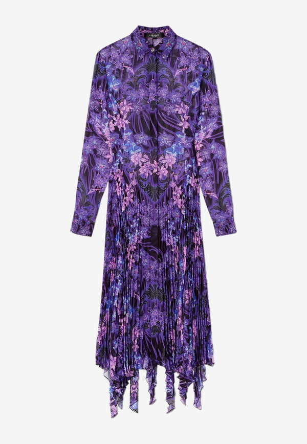Versace Orchid Barocco Print Midi Shirt Dress 1010007 1A07272 5BA60 Purple