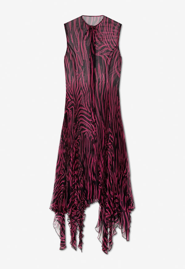 Versace Zebra Print Midi Shirt Dress in Sheer Chiffon 1010008 1A07273 5BA50 Multicolor