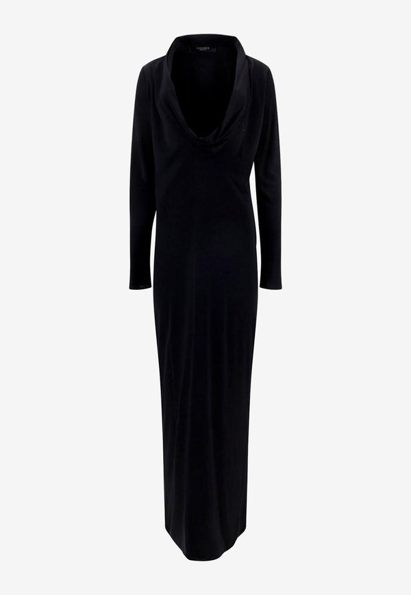Versace Cowl Long-Sleeved Maxi Dress 1010012 1A00572 1B000 Black