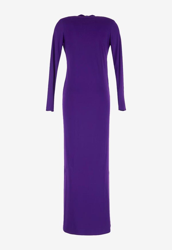Versace Cowl Long-Sleeved Maxi Dress 1010012 1A00572 1LD60 Purple