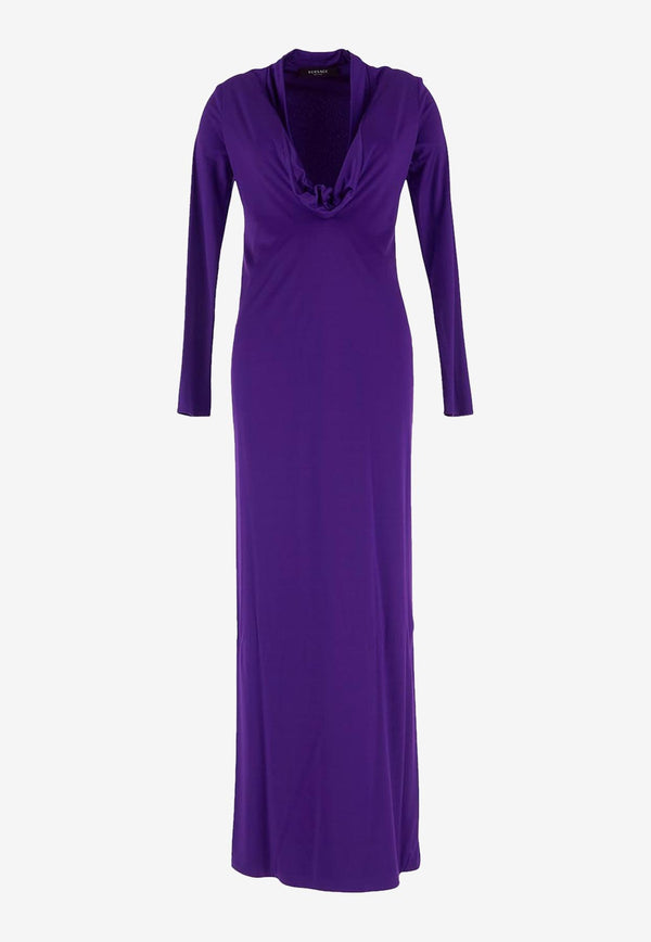 Versace Cowl Long-Sleeved Maxi Dress 1010012 1A00572 1LD60 Purple